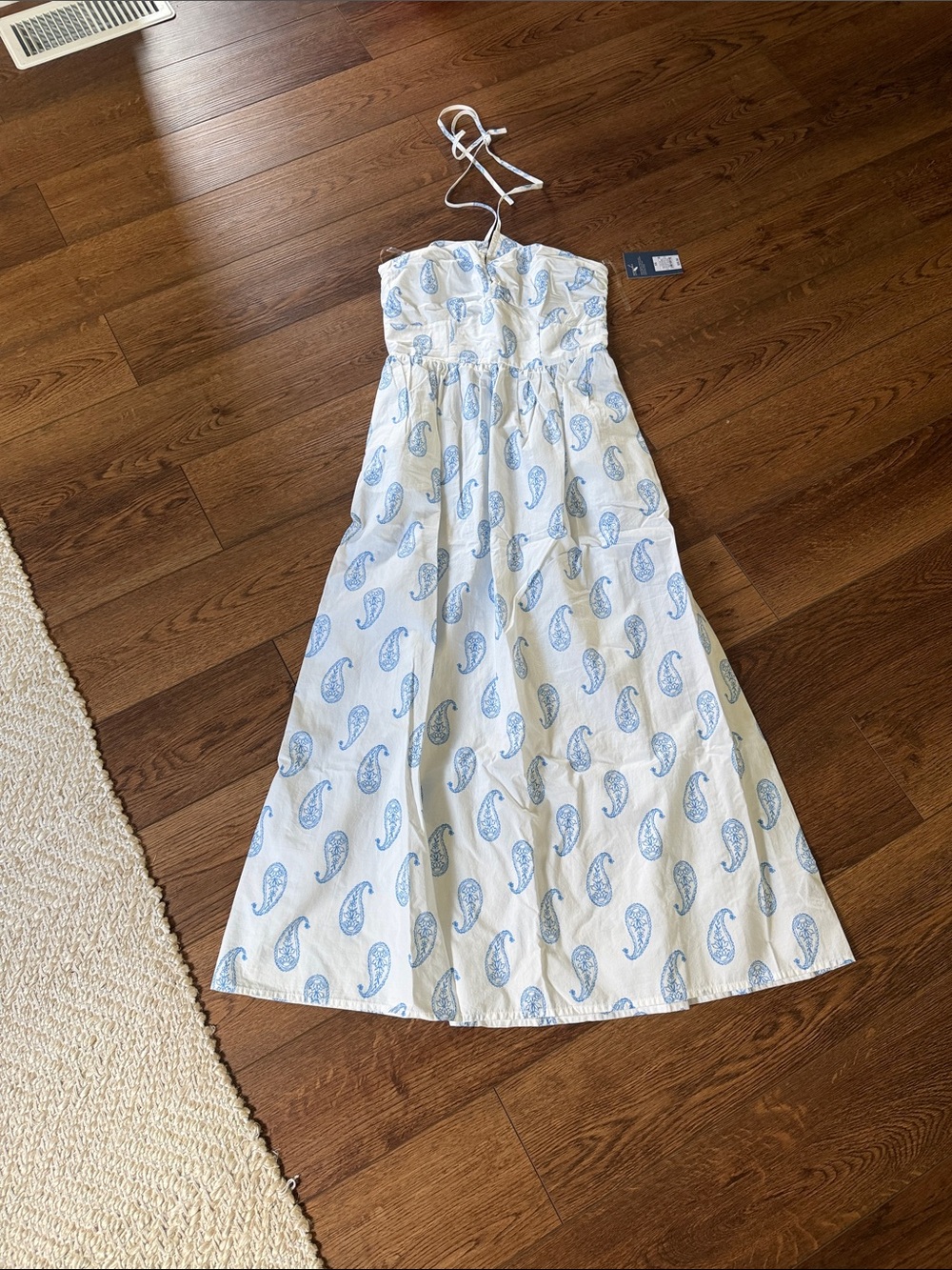 Universal Thread White Halter Maxi Dress with Light Blue Paisley